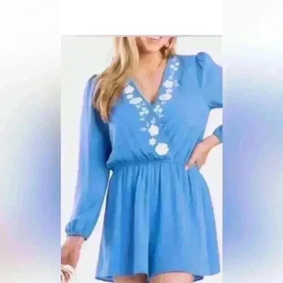 MI AMI BY FRANCESCA BLUE FLORAL CASUAL SPRING SUMMER BEACH RESORT ROMPER SZ M - Picture 1 of 10